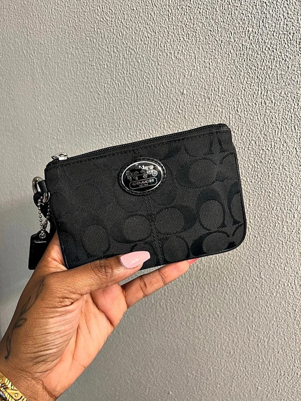 Coach Signature Jacquard Carriage Medallion Wristlet Black